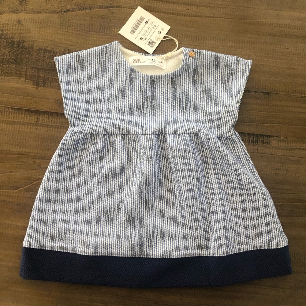 ZARA BABY Navy Blue Pinstriped Dress